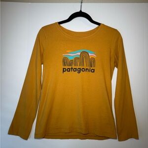 Patagonia Golden Yellow Mountain Doodle Crew Neck Long Sleeve Shirt